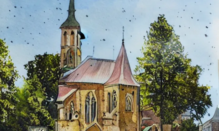 Kostel Umučení svatého Jana Křtitele (Solnice) – akvarel
