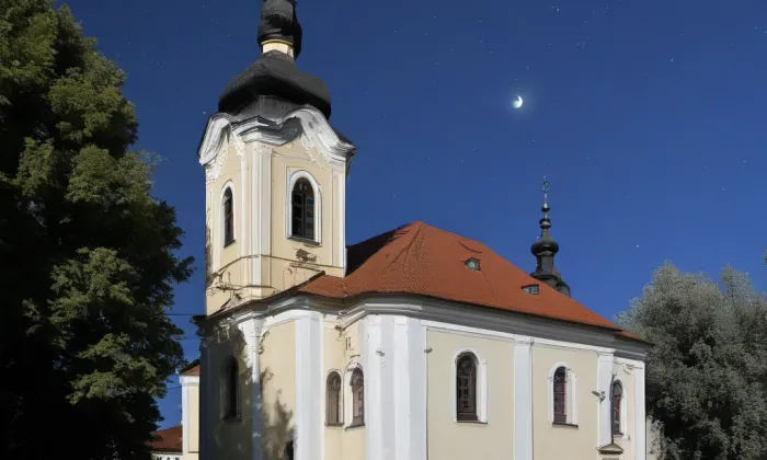 Kostel Všech svatých (Hředle) – noc