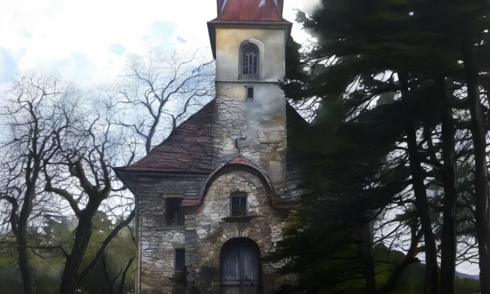 kostel Všech svatých (Staré Hvězdlice) – akvarel