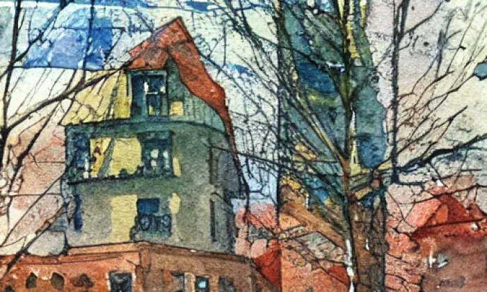 Masarykovy sady (Josefov) – akvarel