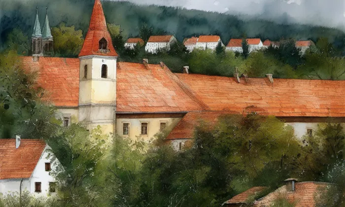 Minoritský klášter v Českém Krumlově – akvarel