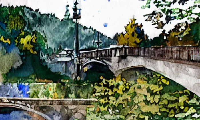 most Lštění - Čtyřkoly – akvarel