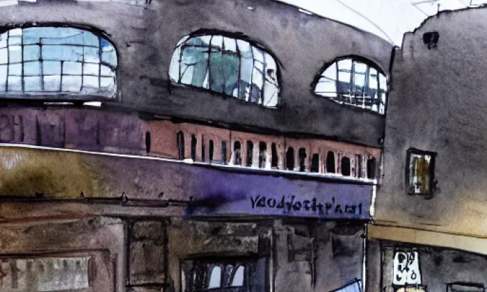 most metra na Kačerově – akvarel