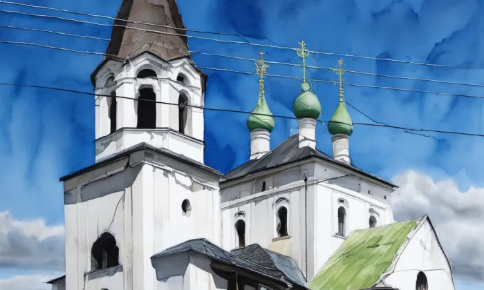pravoslavný chrám svatého Cyrila a Metoděje – akvarel