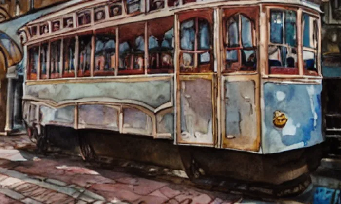 Primátorská tramvaj – akvarel