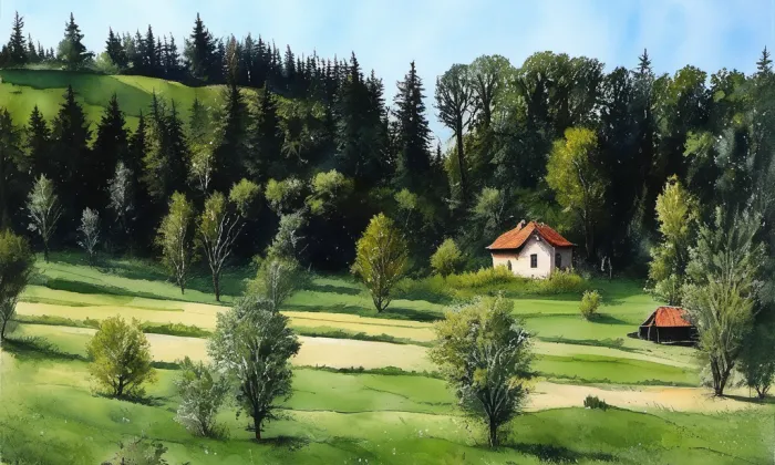 Růžová zahrada – akvarel