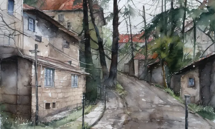 Starý židovský hřbitov v Praze-Josefově – akvarel