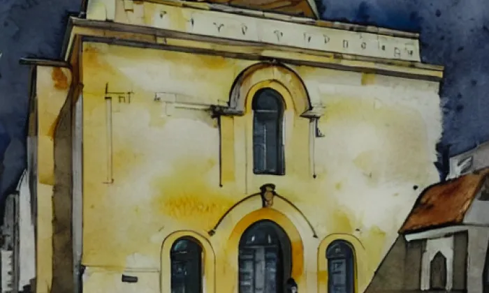 synagoga v Jevíčku – akvarel