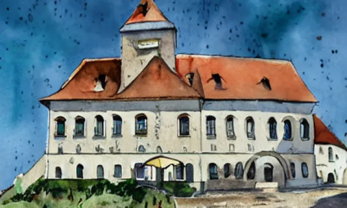 Tvrz a zámek Čejkovice – akvarel