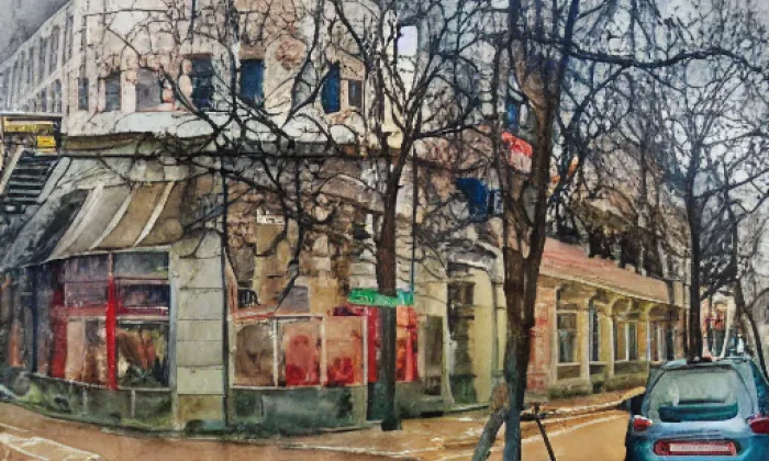 Vodojem na Petrově – akvarel
