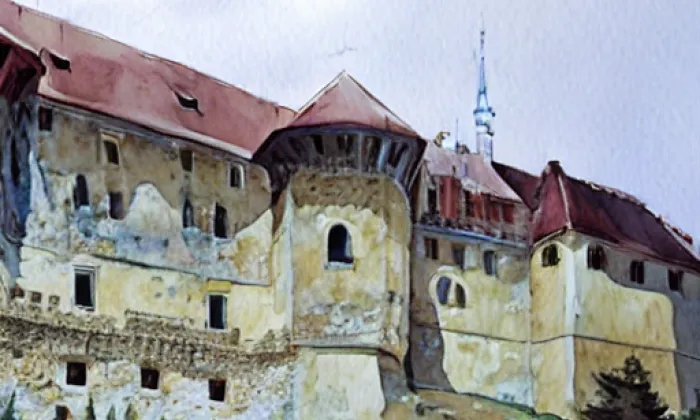 Zámeček Železná Ruda – akvarel