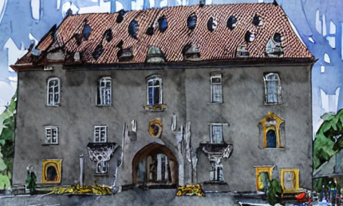zámeček Pustějov – akvarel