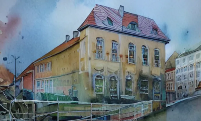 zámek Hořice s tvrzí – akvarel