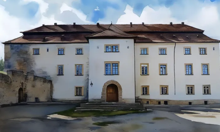 zámek Hustopeče nad Bečvou – akvarel