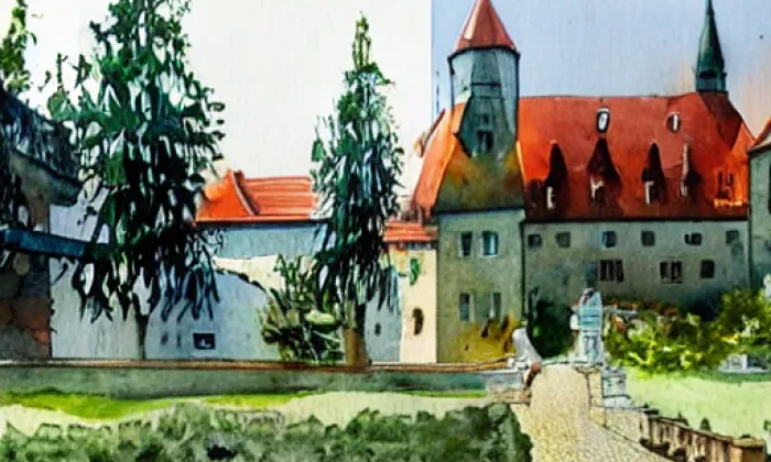 zámek Jemčina – akvarel