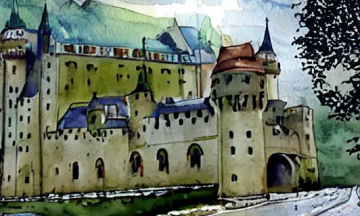 zámek Věž – akvarel