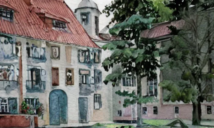 zámek Vážany nad Litavou – akvarel