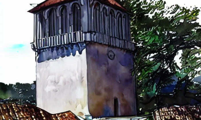 zvonice (Slavoňov) – akvarel
