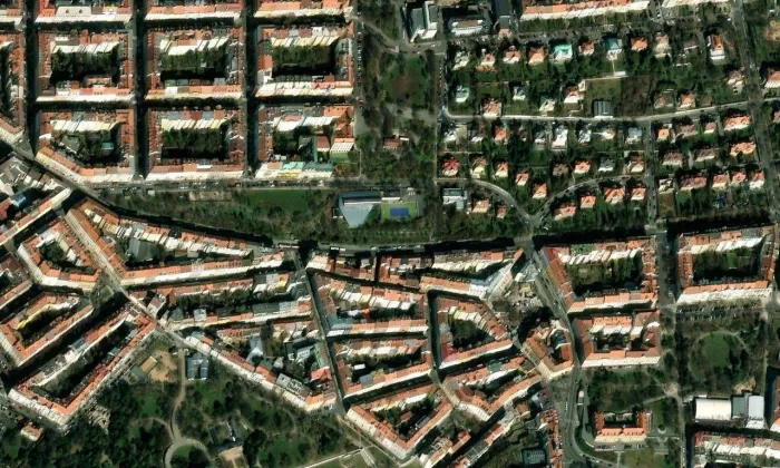 Šalounova vila na Vinohradech – letecký pohled
