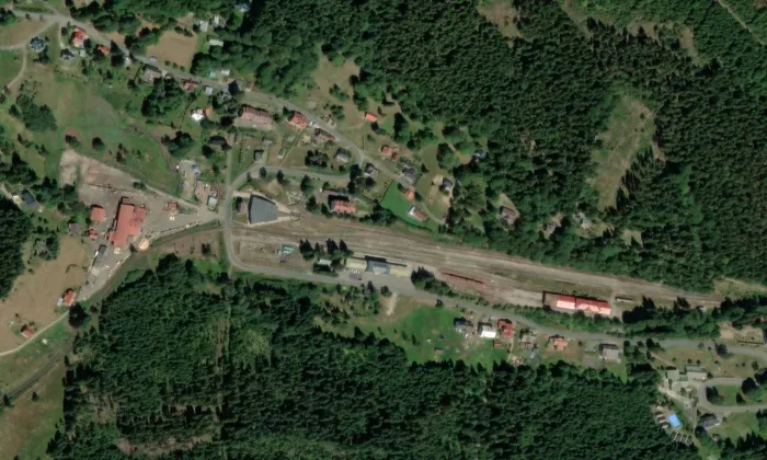 železniční trať Tanvald–Harrachov – letecký pohled