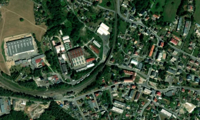 železniční viadukt v Rychnově u Jablonce nad Nisou – letecký pohled