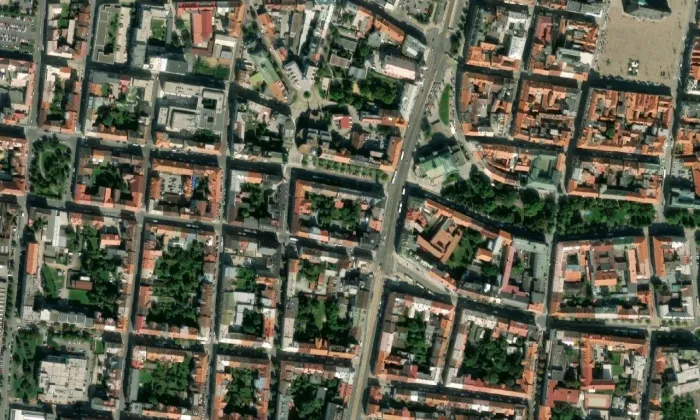 Škodův dům – letecký pohled