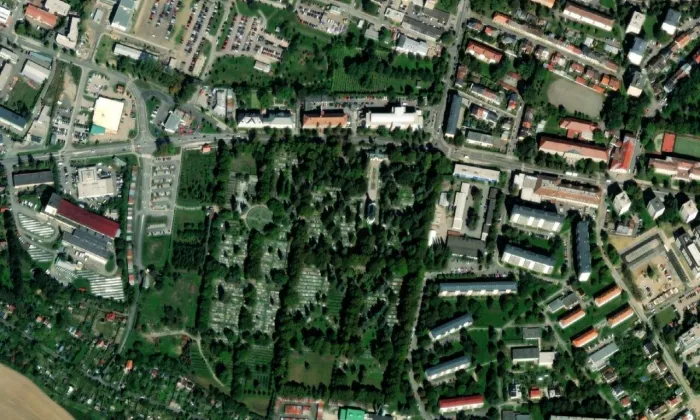 ústřední hřbitov v Jihlavě – letecký pohled