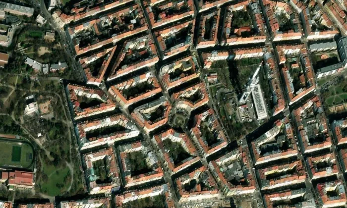 Švehlova kolej s kinem – letecký pohled