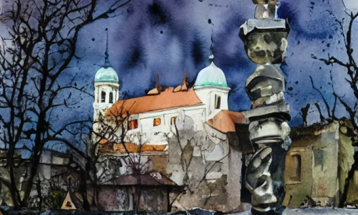 Areál lázní – akvarel