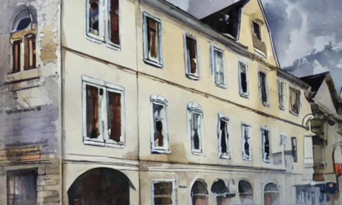 Bývalý hotel Hruška – akvarel