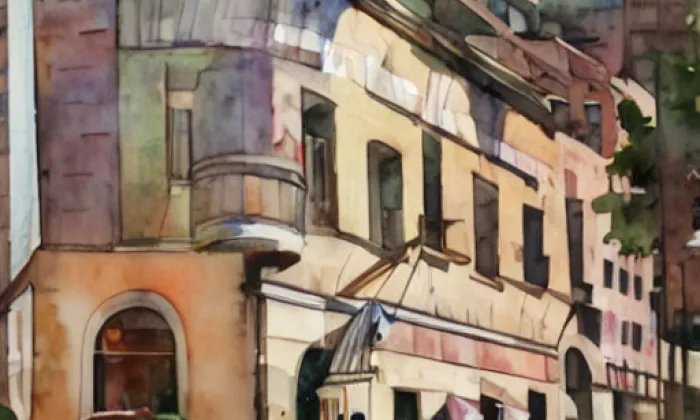 Bývalý městský špitál svatého Ducha v Telči – akvarel