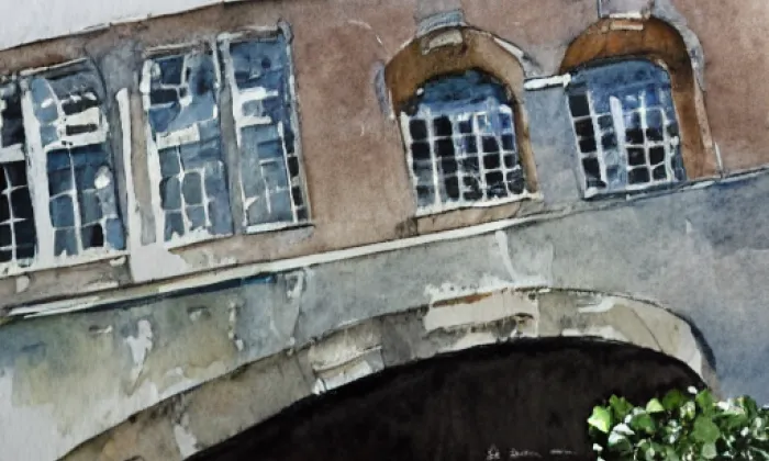 betonový most Zenklovy ulice přes Rokytku – akvarel