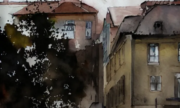 Brána domu čp. 1003 – akvarel