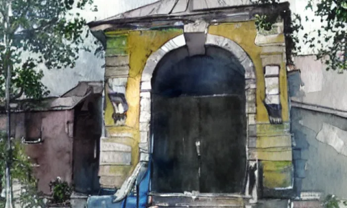 Brána s brankou usedlosti Božkov čp. 38 – akvarel