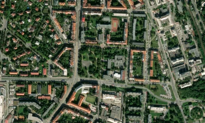 budova Českého rozhlasu Plzeň – letecký pohled