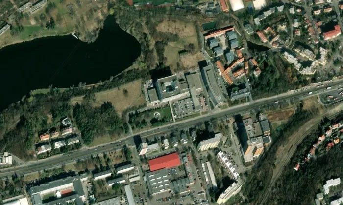 Budova CUBE – letecký pohled