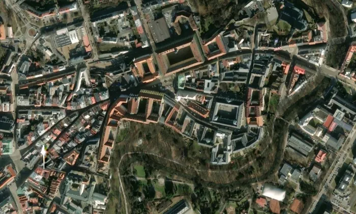 budova jezuitské koleje v Olomouci – letecký pohled