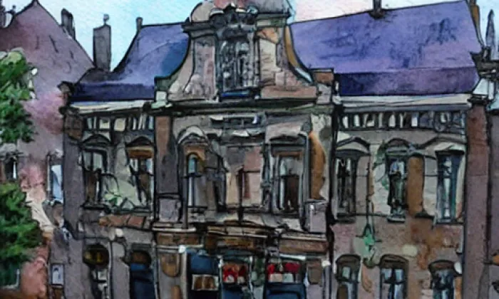 Budova městského muzea a galerie – akvarel