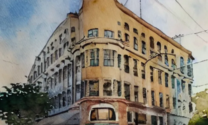 Budova Vysoké školy uměleckoprůmyslové – akvarel