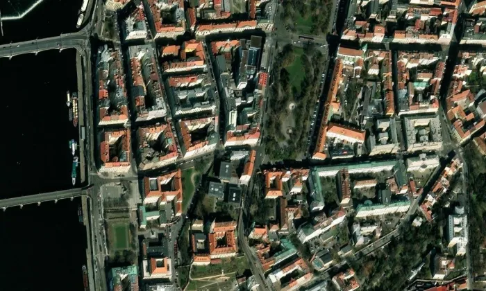Budovy Sdružení projektových ateliérů – letecký pohled