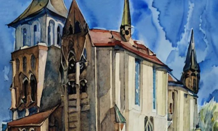 Chomutovská radnice – akvarel