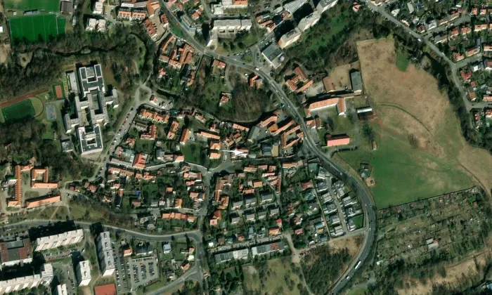 Dolejší mlýn (Hostivař) – letecký pohled