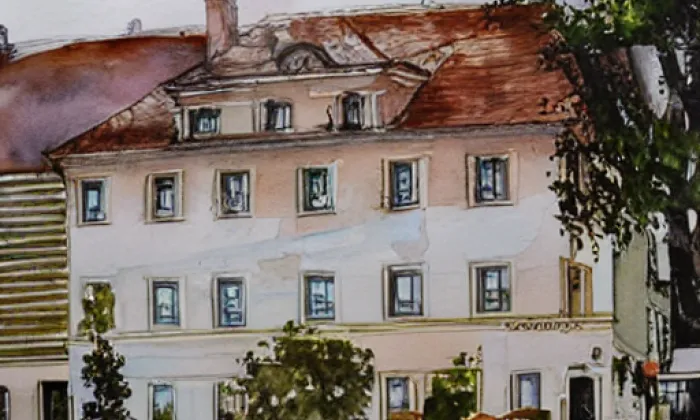 Domy čp. 3, 4, 8 – akvarel