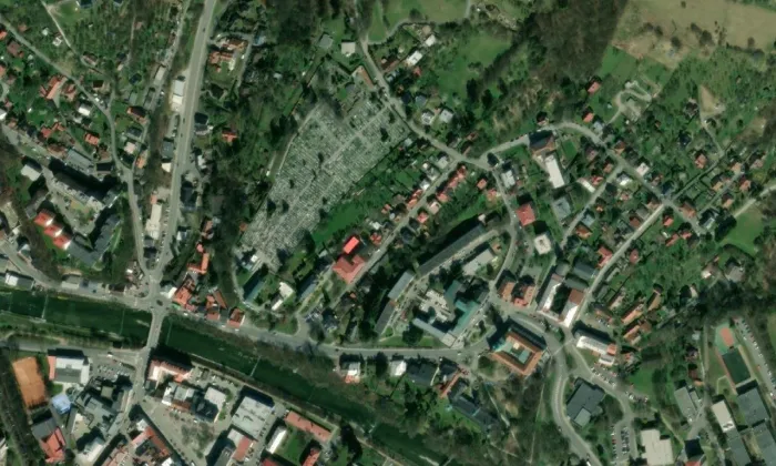 Evangelická fara Dolního sboru – letecký pohled
