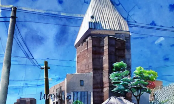Evangelický kostel (Horní Blatná) – akvarel