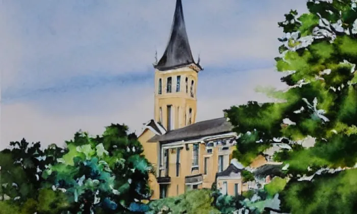 Evangelický kostel (Suchdol nad Odrou) – akvarel