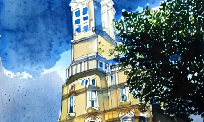 evangelický kostel Chrám pokoje – akvarel