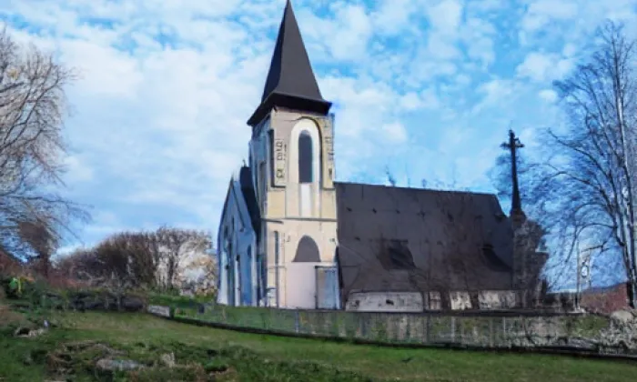 Evangelický kostel Dolní Poustevna – akvarel