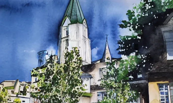 evangelický kostel v Janských Lázních – akvarel