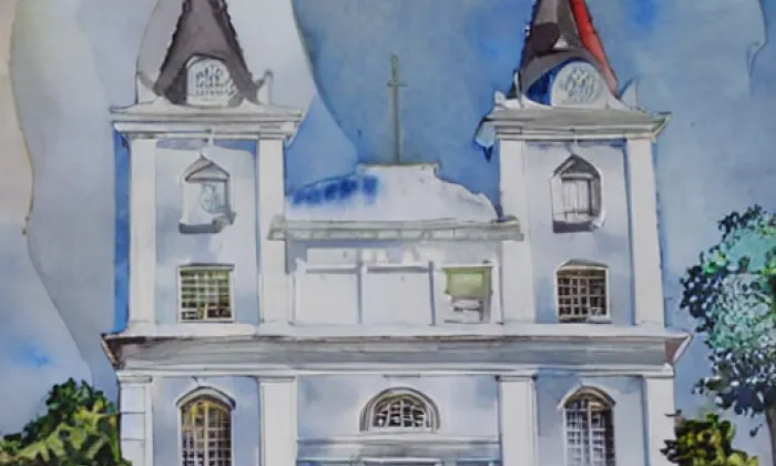 evangelický kostel ve Vanovicích – akvarel
